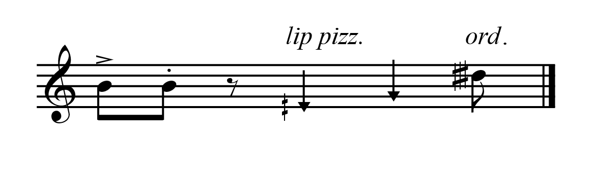 Notation of lip pizz